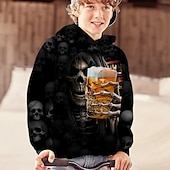 voordelige Halloweenkostuums voor jongens-Kinderen Jongens Halloween Trui met capuchon Lange mouw 3D-afdrukken Doodskoppen Zak Zwart Grijs Fuchsia Kinderen Tops Herfst Actief Buiten Halloween Normale pasvorm 4-12 jaar