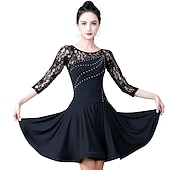 cheap Latin Dancewear-Latin Dance Dress Lace Women&#039;s Performance Party 3/4 Length Sleeve High Ice Silk