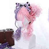 お買い得  パーティーウィッグ-合成ショートボブ カラー ロリータアニメウィッグ エアバング付き 女性用 ナチュラルフェイクヘア ブラック ブルー ロリータ コスプレウィッグ ハロウィンウィッグ
