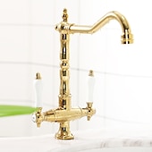 preiswerte Küchenarmaturen-Kitchen Faucet,Two Handles One Hole Antique Brass / Electroplated / Painted Finishes Standard Spout Centerset Antique Kitchen Taps