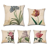 economico stile floreale e vegetale-set di 5 federe decorative per divano, divano o letto design moderno di qualità foglie floreale cotone country/finto lino copricuscino per divano divano letto
