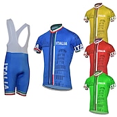 cheap Men&#039;s Clothing Sets-Men&#039;s Cycling Jersey with Bib Shorts Short Sleeve Mountain Bike MTB Road Bike Cycling Yellow Red Sky Blue Graphic Italy National Flag Bike Clothing Suit UV Resistant 3D Pad Breathable Quick Dry