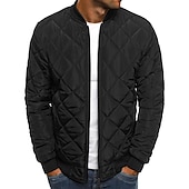 cheap Men&#039;s Downs &amp; Parkas-Men&#039;s Bomber Quilted Jacket Diamond Padded Jacket Winter Outdoor Chunky Varsity Flight Windproof Warm Trench Coat Top Quilted Seams Cotton Outwear Overcoat Full Zipper Camping Hiking Hunting Fishing