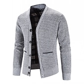 preiswerte Herren Strickjacke-Herren Pullover Strickjacke Fleece Pullover Stricken Strick Feste Farbe V Ausschnitt Stilvoll Täglich Bekleidung Winter Rote Blau XS S M