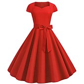 cheap Historical &amp; Vintage Costumes-Retro Vintage 1950s Vacation Dress Flapper Dress Swing Dress Christmas Party Dress Audrey Hepburn Women's Cosplay Costume Masquerade Casual Daily Dress Attire Christmas Party