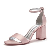 economico Formale-scarpe da sposa con tacco a blocco in raso viola da donna - eleganti sandali da sposa aperti con cinturino alla caviglia per eventi formali e feste