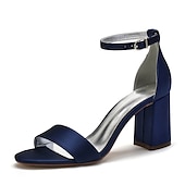 economico Formale-scarpe da sposa con tacco a blocco in raso viola da donna - eleganti sandali da sposa aperti con cinturino alla caviglia per eventi formali e feste