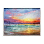 cheap Landscape Paintings-Oil Painting Handmade Hand Painted Wall Art Seascape Sunrise Abstract Bedroom Decoration Paintings Home Decoration Decor Stretched Frame Ready to Hang
