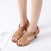 billige Sko til latindans-brunfargede latinske dansesko for kvinner – høyhælte ballroomsandaler med høye hæler og elastiske stropper for salsa, tango og ytelse