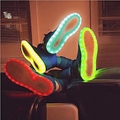 cheap Kids&#039; Sneakers-Gold LED Light-Up High-Top Sneakers for Kids and Men with Colorful Sole, Adjustable Strap, and Shiny Finish