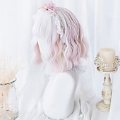baratos Perucas de festa-Peruca Curta de Onda Natural resistente ao calor Cabelo sintético peruca bob Lolita adolescente com franja Cabelo de Cosplay peruca completa feminina Perucas de Halloween