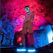 cheap Kids&#039; Sneakers-Gold LED Light-Up High-Top Sneakers for Kids and Men with Colorful Sole, Adjustable Strap, and Shiny Finish