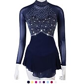 preiswerte Eiskunstlaufkleider-Eiskunstlaufkleid Damen Mädchen Eislaufen Kleider Austattungen Gelb Dunkelrot Dunkelmarine Patchwork Gitter Spandex Hochelastisch Praxis Professionell Wettbewerb Eiskunstlaufkleidung Kristalle