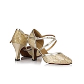 voordelige Ballroomschoenen &amp; moderne dansschoenen-zilveren glitter dansschoenen met kruisband en gesp detail – comfortabele ballroom en latin dans hakken voor vrouwen