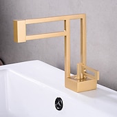 abordables Clásico-Grifo para lavabo de baño, estilo moderno de latón, grifos de baño de un solo mango con un solo orificio con interruptor de agua caliente y fría