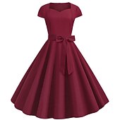 cheap Historical &amp; Vintage Costumes-Retro Vintage 1950s Vacation Dress Flapper Dress Swing Dress Christmas Party Dress Audrey Hepburn Women's Cosplay Costume Masquerade Casual Daily Dress Attire Christmas Party