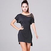 abordables Tenues de danse latine-Danse latine Robe Creuse Couleur Pure Femme Utilisation Entraînement Manche Courte Taille haute Elasthanne