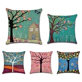baratos estilo floral e plantas-conjunto de 5 fronhas estilo pastrol pintura a óleo capa de almofada sofá para casa almofada de linho falso para sofá-cama cadeira