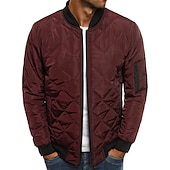 cheap Men&#039;s Downs &amp; Parkas-Men&#039;s Bomber Quilted Jacket Diamond Padded Jacket Winter Outdoor Chunky Varsity Flight Windproof Warm Trench Coat Top Quilted Seams Cotton Outwear Overcoat Full Zipper Camping Hiking Hunting Fishing