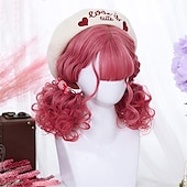 お買い得  パーティーウィッグ-合成ショートボブ カラー ロリータアニメウィッグ エアバング付き 女性用 ナチュラルフェイクヘア ブラック ブルー ロリータ コスプレウィッグ ハロウィンウィッグ