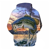 abordables Imprimé animalier-Homme Graphique Poisson Sweat à capuche Sweats à capuche Sweatshirt Streetwear Occasionnel manche longue À capuche Occasionnel Quotidien Bleu Marron Gris Clair Gris Imprimé Printemps &amp; Automne