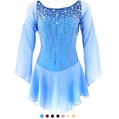 abordables Robes de Patinage Artistique-Robe de Patinage Artistique Femme Fille Patinage Robes Tenue Rose clair Blanc / Blanc Jaune et jaune Dos ouvert Spandex Micro-élastique Entraînement Tenue de Patinage Fait à la main Classique Cristal