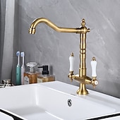 preiswerte Küchenarmaturen-Kitchen Faucet,Two Handles One Hole Antique Brass / Electroplated / Painted Finishes Standard Spout Centerset Antique Kitchen Taps