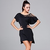 abordables Tenues de danse latine-Danse latine Robe Creuse Couleur Pure Femme Utilisation Entraînement Manche Courte Taille haute Elasthanne