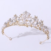 voordelige Tiara&#039;s en Kroon-Kroon Tiara&#039;s Haarbanden Hoofddeksel Imitatie Parel Rhinestone Bruiloft Feest  Avond Retro Zoet Met Nepparel Kristal  Rhinestone Hoofddeksel jurk om indruk te maken