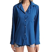 cheap Shirts-Women&#039;s Shirt Linen-Inspired Shirts Button Up Blouse Plain Elegant Business Basic Long Sleeve Shirt Collar Regular Tops Work Daily Weekend Black White Gray Fall &amp; Winter