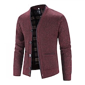preiswerte Herren Strickjacke-Herren Pullover Strickjacke Fleece Pullover Stricken Strick Feste Farbe V Ausschnitt Stilvoll Täglich Bekleidung Winter Rote Blau XS S M
