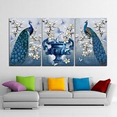 お買い得  動物画 プリント-3パネル壁アートキャンバスプリント絵画アートワーク画像孔雀絵画家の装飾装飾ロールキャンバスフレームなしフレームなしストレッチなし