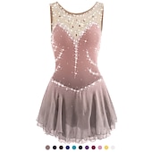 tanie Suknie do łyżwiarstwa figurowego-Sukienka łyżwiarska Damskie Dla dziewczynek Bruslení Sukienka Perłowo-różowy Błękit egejski Biały Niejednolita całość Siateczka Spandeks Trening Zawody Odzież łyżwiarska Ręcznie wykonane Z klejnotami