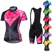 abordables Ensembles de vêtements pour femmes-Malciklo Femme Manches Courtes Maillot et Cuissard Avec Bretelles Velo Cyclisme Eté Elasthanne Lycra Polyester Rose + Blanc Violet Jaune Géométrique Britannique Grandes Tailles Vélo Maillot Collants
