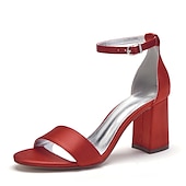 economico Formale-scarpe da sposa con tacco a blocco in raso viola da donna - eleganti sandali da sposa aperti con cinturino alla caviglia per eventi formali e feste
