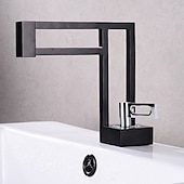 abordables Clásico-Grifo para lavabo de baño, estilo moderno de latón, grifos de baño de un solo mango con un solo orificio con interruptor de agua caliente y fría