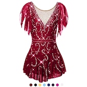 お買い得  フィギュアスケートドレス-フィギュアスケート ドレス 女性用 女の子 アイススケート ドレス セット バイオレット ブラック ホワイト オープンバック スパンデックス ストレッチヤーン 高弾性 訓練 競技大会 スケートウェア 手作り ソリッド クラシック クリスタル・ラインストーン 半袖 アイススケート フィギュアスケート