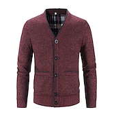 preiswerte Herren Strickjacke-Herren Pullover Strickjacke Fleece Pullover Stricken Strick Feste Farbe V Ausschnitt Stilvoll Täglich Bekleidung Winter Rote Blau XS S M