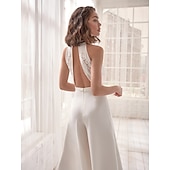 voordelige losse trouwjurken-Haal Open Rug Casual Bruiloft Jurken Jumpsuits Halter Nek Mouwloos Vloerlengte Rekbare Stof Bruidsjurken Met  Effen Kleur
