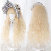 tanie Peruki imprezowe-Długa Ombre Kolorowa Syntetyczna Peruka Cosplay Lolita Harajuku z Grzywką Naturalne Fale Różowa Fioletowa Niebieska Codzienna Peruka Halloween