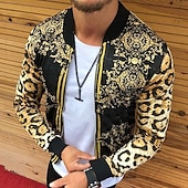cheap Casual Jackets-Men&#039;s Lightweight Jacket Summer Jacket Outdoor Street Breathable Pocket Print Fall Leopard Floral Streetwear Sporty Turndown Regular Regular Fit Gold Jacket