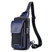 economico Borselli da uomo-Borsa a tracolla da uomo in pelle bovina di alta qualità e nylon - design multitasche con tracolla regolabile per viaggi e uso quotidiano