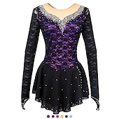 cheap Figure Skating Dresses-Figure Skating Dress Women's Girls' Ice Skating Dress Outfits Yellow &amp; Yellow Black Dark Red Open Back Mesh Spandex High Elasticity Training Practice Competition Skating Wear Solid Colored Classic