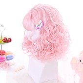 お買い得  パーティーウィッグ-合成ショートボブ カラー ロリータアニメウィッグ エアバング付き 女性用 ナチュラルフェイクヘア ブラック ブルー ロリータ コスプレウィッグ ハロウィンウィッグ