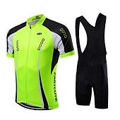 お買い得  男性用衣料品セット-男性用 ビブショーツ付きサイクリングジャージー 半袖 マウンテンサイクリング ロードバイク 秋 イエロー ライトグリーン レッド バイク スーツウェア 高通気性 速乾性 後ポケット ライクラ スポーツ パターン柄 衣類