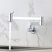 お買い得  折りたたみ式水栓金具-キッチンの蛇口、壁に取り付けられたポットフィラー2つのハンドル1つの穴の現代的なキッチンタップ