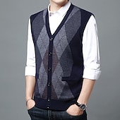 baratos suéter cardigã masculino-Homens Colete de moletom Vestido Suéter Blusa de lã Carregam Tricotar Tricotado Entrançado Bloco de cor Halter pescoço Estilo vintage Diário Final de semana Roupa Outono Inverno Vinho Azul Marinha S