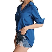 cheap Shirts-Women&#039;s Shirt Linen-Inspired Shirts Button Up Blouse Plain Elegant Business Basic Long Sleeve Shirt Collar Regular Tops Work Daily Weekend Black White Gray Fall &amp; Winter