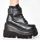 levne Platformové boty-Dámské Boty Boty na platformě Lolita Boty Demonia Párty Denní Pevná barva 3D Kotníkové boty Booties Platforma Klínový podpatek Módní sportovní Na běžné nošení Chůze PU kůže Umělá kůže Zip Černá Bíl