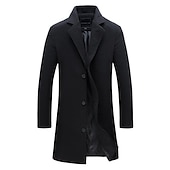 billiga Trenchcoat för män-Herr Vinterkappa Yllekappa Rock Trenchcoat Kort kappa Gata Företag Vinter Höst Polyester Håller värmen Andningsfunktion Ytterkläder Kläder Ledigt Ensfärgat Ficka Nedvikt Enkelknäppt
